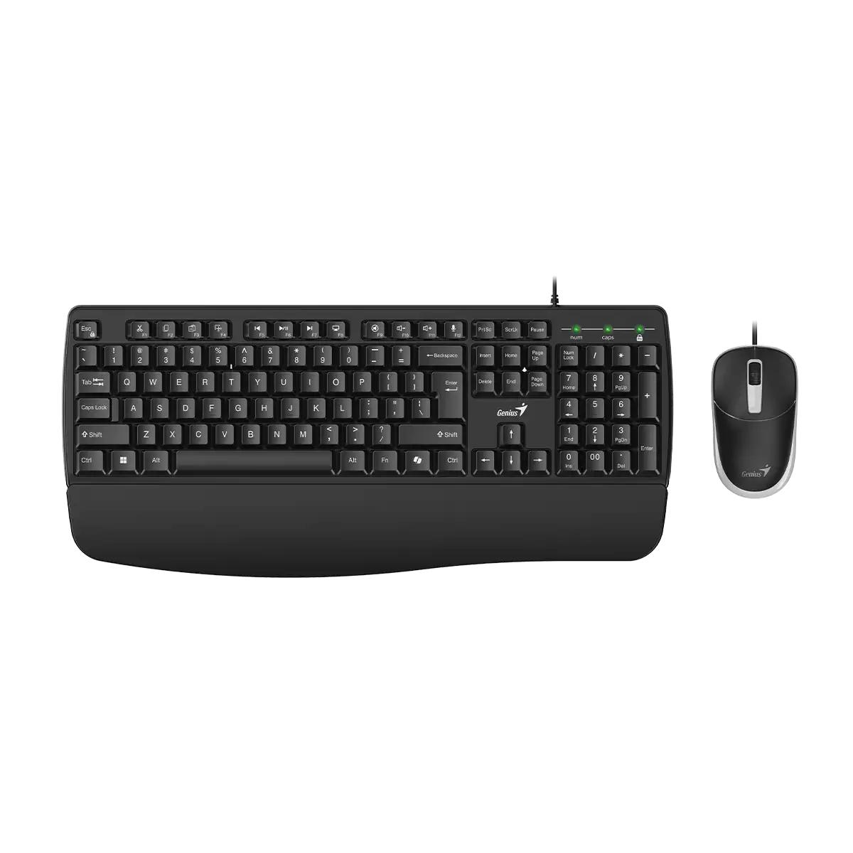 KIT wired GENIUS USB, tastatura 104 taste (concave) + mouse optic 1200dpi, 3 butoane, palm rest, cablu 1.5m, black, "KM-123" "31330013400" (timbru verde 0.8 lei)