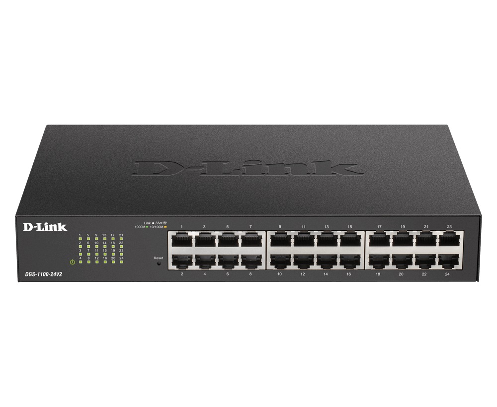 SWITCH D-LINK SMART 24 porturi Gigabit carcasa metalica, rackabil, "DGS-1100-24V2" (timbru verde 2 lei)