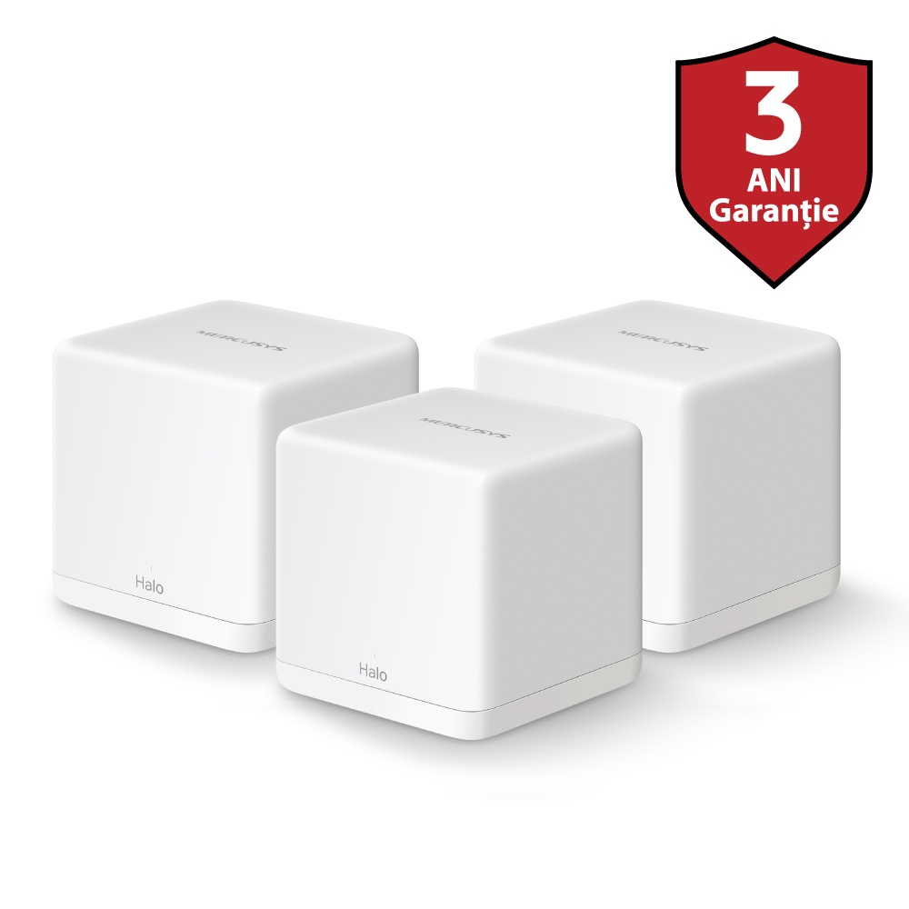 MESH MERCUSYS, wireless, router AC1300, pt interior, 1300 Mbps, port LAN si WAN Gigabit, 2.4 GHz | 5 GHz, antena interna x 2, standard 802.11ac, "Halo H30G(3-pack)" (timbru verde 2.00 lei)