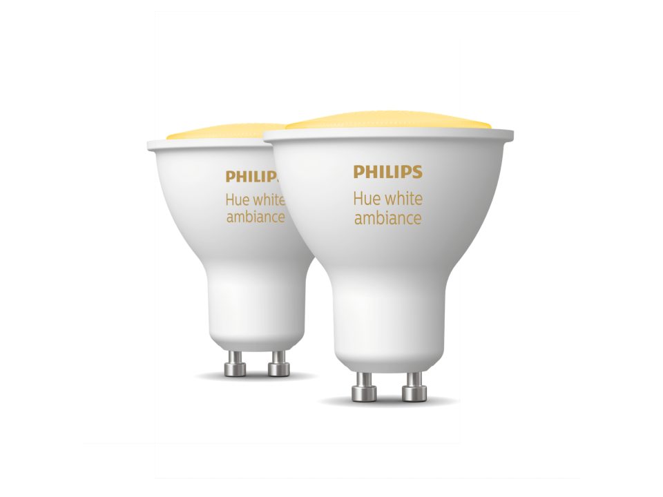 SET 2 becuri smart LED Philips, soclu GU10, putere 5W, forma spot, lumina alb, alimentare 220 - 240 V, "000008719514340121" (timbru verde 0.9 lei)
