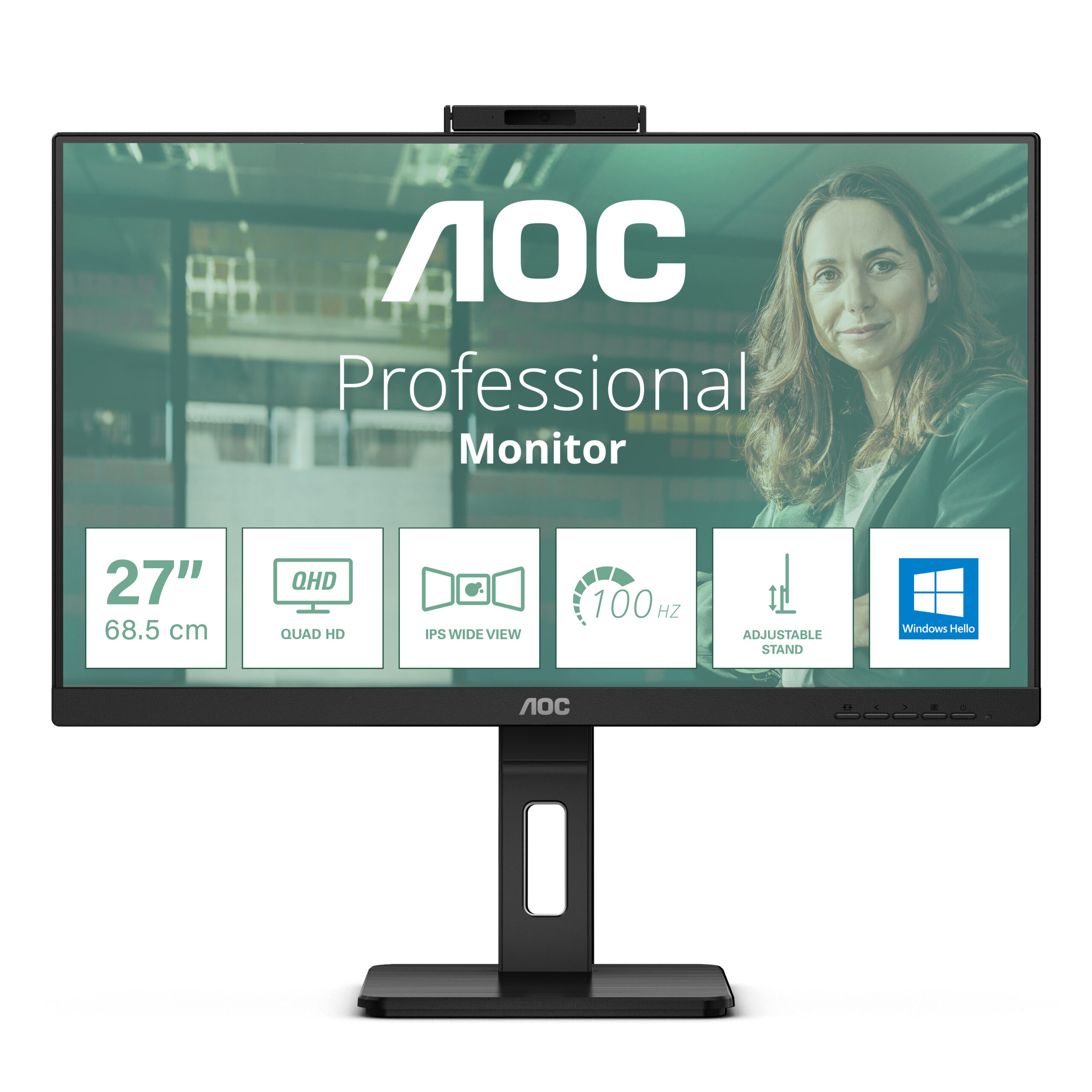 Monitor IPS LED AOC 27" Q27P3CW, QHD (2560 x 1440), HDMI, DisplayPort, Boxe, Pivot (Negru) "Q27P3CW" (timbru verde 7 lei)
