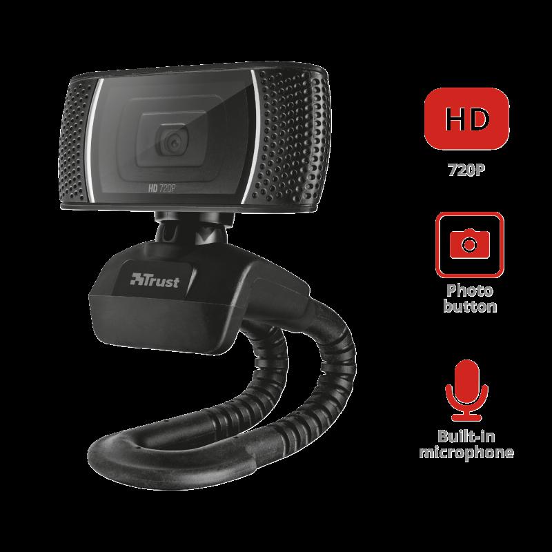 CAMERA WEB TRUST, HD 720 cu rez 1280 x 720, USB 2.0, microfon, negru, "TR-18679" (timbru verde 0.18 lei)