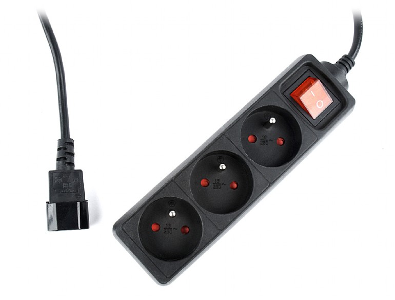 PRELUNGITOR GEMBIRD, Schuko x 3, conectare prin IEC C14 (T), cablu 0.6 m, 10 A, protectie copii, negru, "EG-PSU3F-01" (timbru verde 0.18 lei)