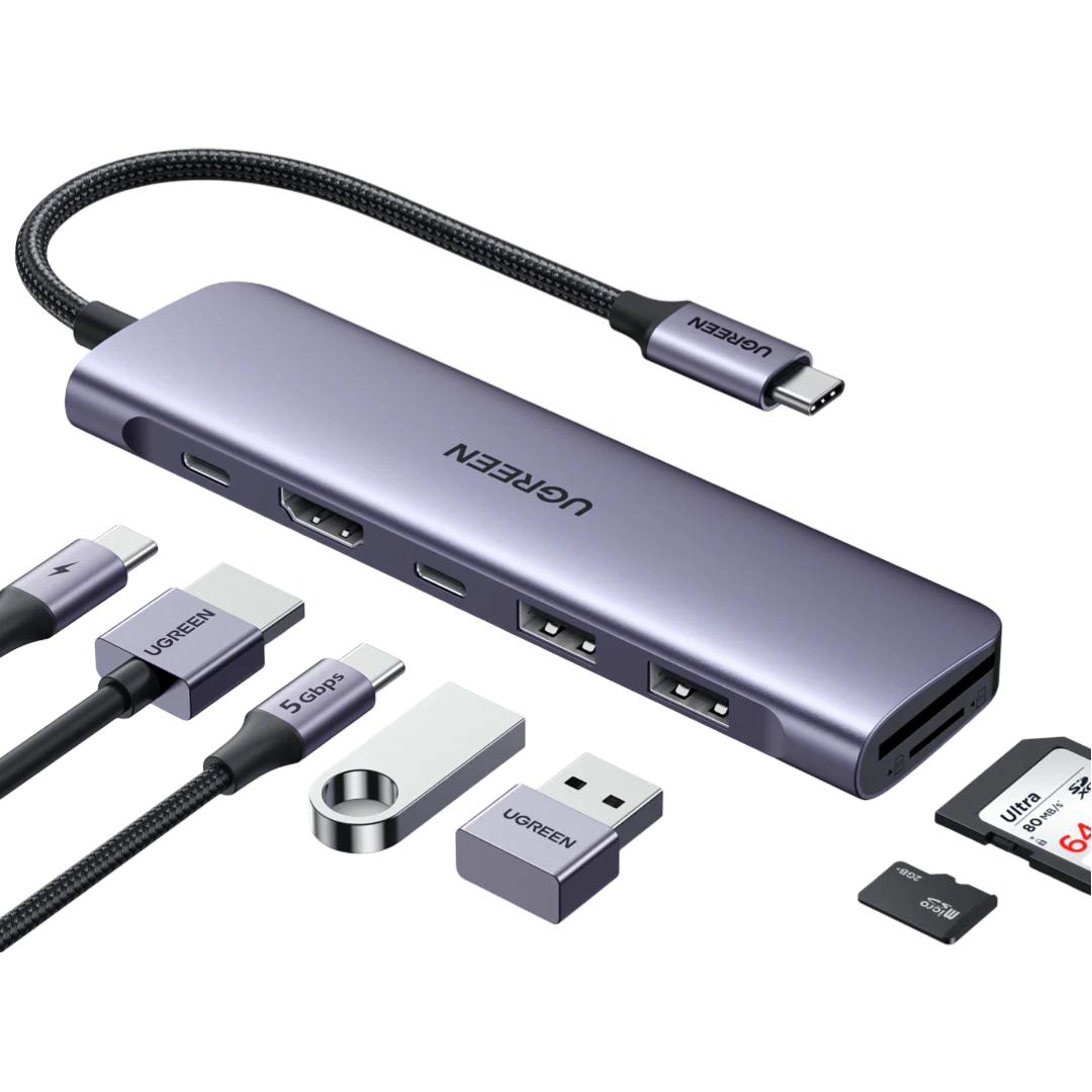 DOCKING Station Ugreen, "CM195" conectare PC USB Type-C, USB 3.0 x 2|HDMI x 1/4K/30Hz|Card reader x 1|USB Type C x 1 PD 100W, aluminiu, gri "15214" (timbru verde 0.8 lei)