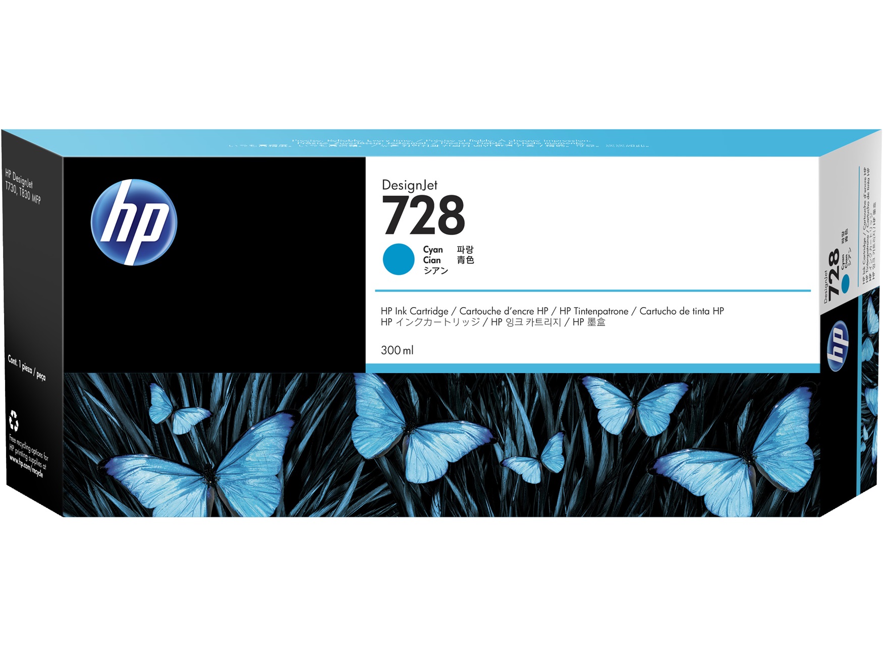 Cartus Cerneala Original HP Cyan, nr.728, pentru DesignJet T730|DesignJet T830, , (timbru verde 0.15 lei), "F9K17A"
