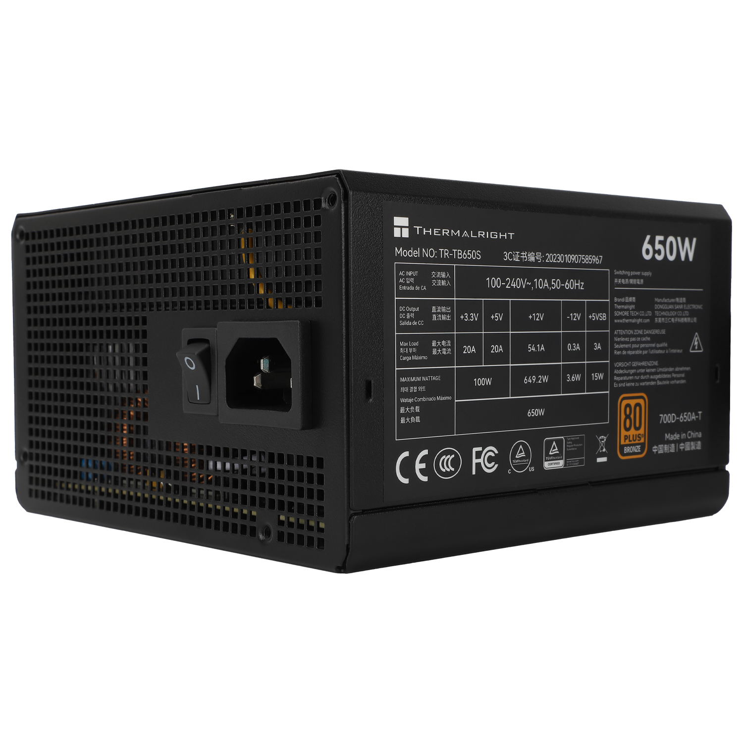 SURSA Thermalright, 650W, certificare 80 Plus Gold, non-modular, fan 120mm, negru, "TR-TG 650S" (timbru verde 2 lei)