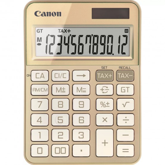 Calculator de birou Canon, KS-125KB GD, Gold, LCD 12-digit, dim.car. 18.6 mm, Dual-Power (solara si baterie LR44), dim. 147x106x25mm, 117g, (incl.TV 0.80lei),"6818C002AA"