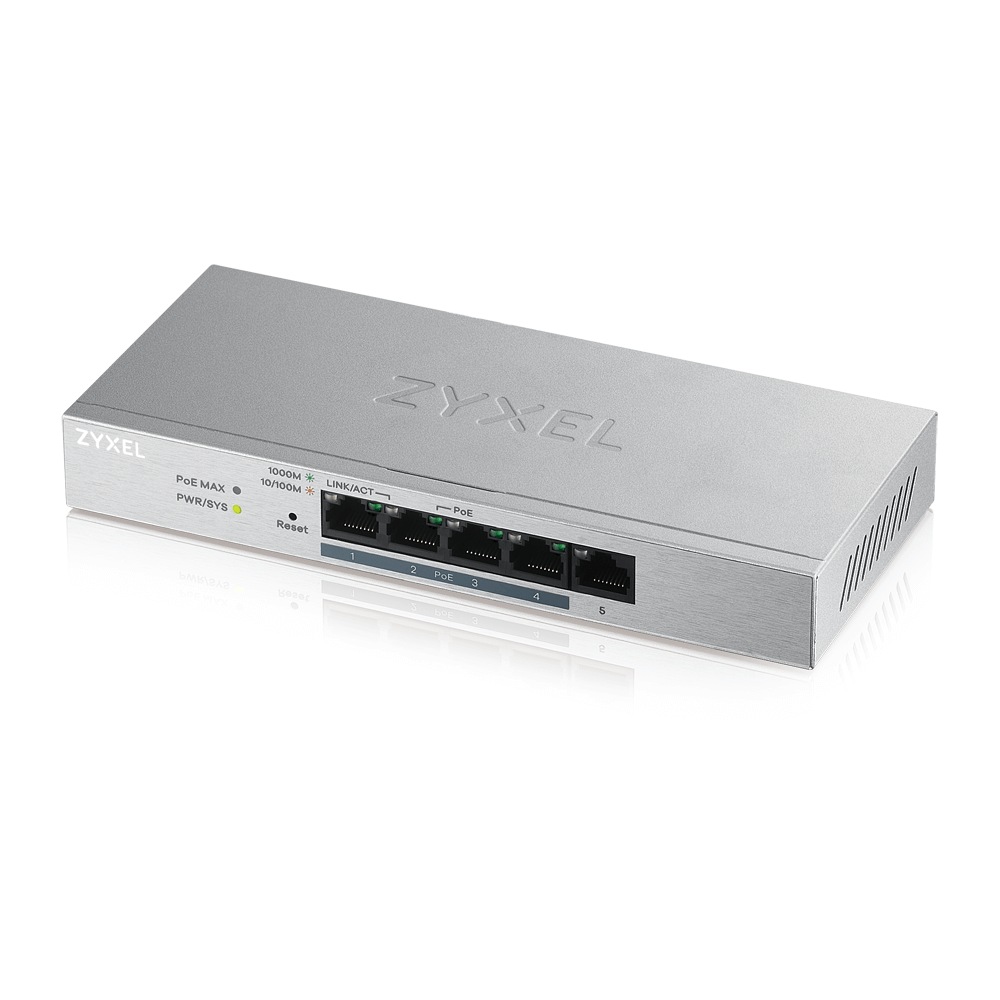 SWITCH PoE ZYXEL, "GS1200-5HP"port Gigabit x 5, managed, nerackabil, carcasa metalica, "GS1200-5HPV2-EU010" (timbru verde 2 lei)