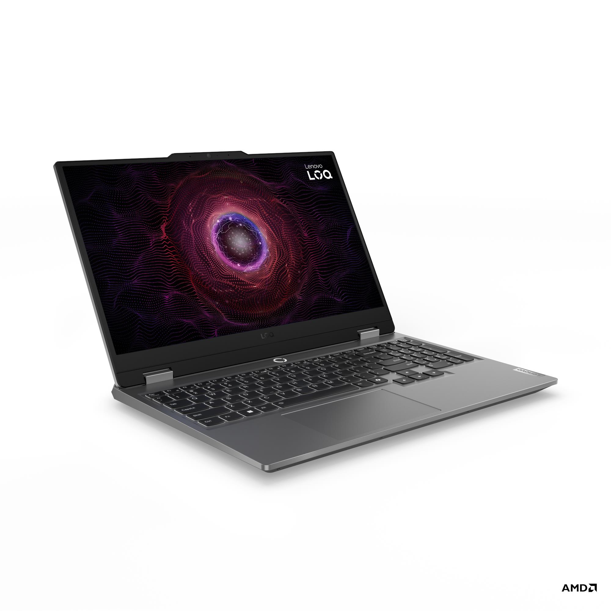 Gaming 15.6 LOQ 15ARP9, FHD IPS 144Hz G-Sync, Procesor AMD RyzenTM 5 7235HS (8M Cache, up to 4.20 GHz), 16GB DDR5, 1TB SSD, GeForce RTX 4050 6GB, No OS, Luna Grey "83JC00MBRM" (timbru verde 3.5 lei)