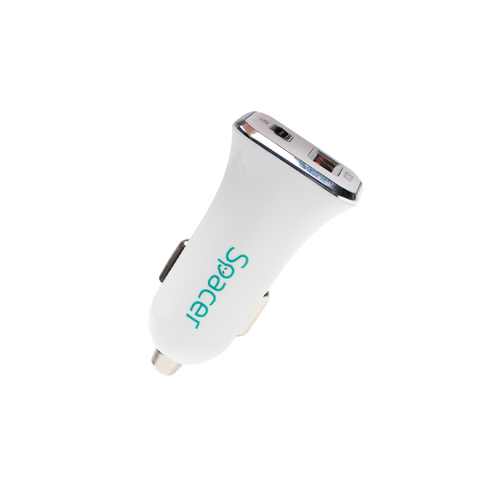 ALIMENTATOR auto SPACER QC si PD 38W total max, USB Quick Charge 18W; Power Delivery 20W, 38W total max., 1 x USB + 1 x USB Type-C, pt. bricheta auto, alb, "SPCC-DUOQ-04" (timbru verde 0.18 lei)