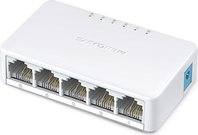 SWITCH MERCUSYS, 10/100 x 5, unmanaged, carcasa plastic, "MS105" (timbru verde 2 lei)