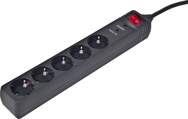 PRELUNGITOR GEMBIRD, Schuko x 5, conectare prin Schuko (T), cablu 1.5 m, 16 A, protectie supratensiune, protectie copii, negru, "SPG5-C-5" (timbru verde 0.18 lei)