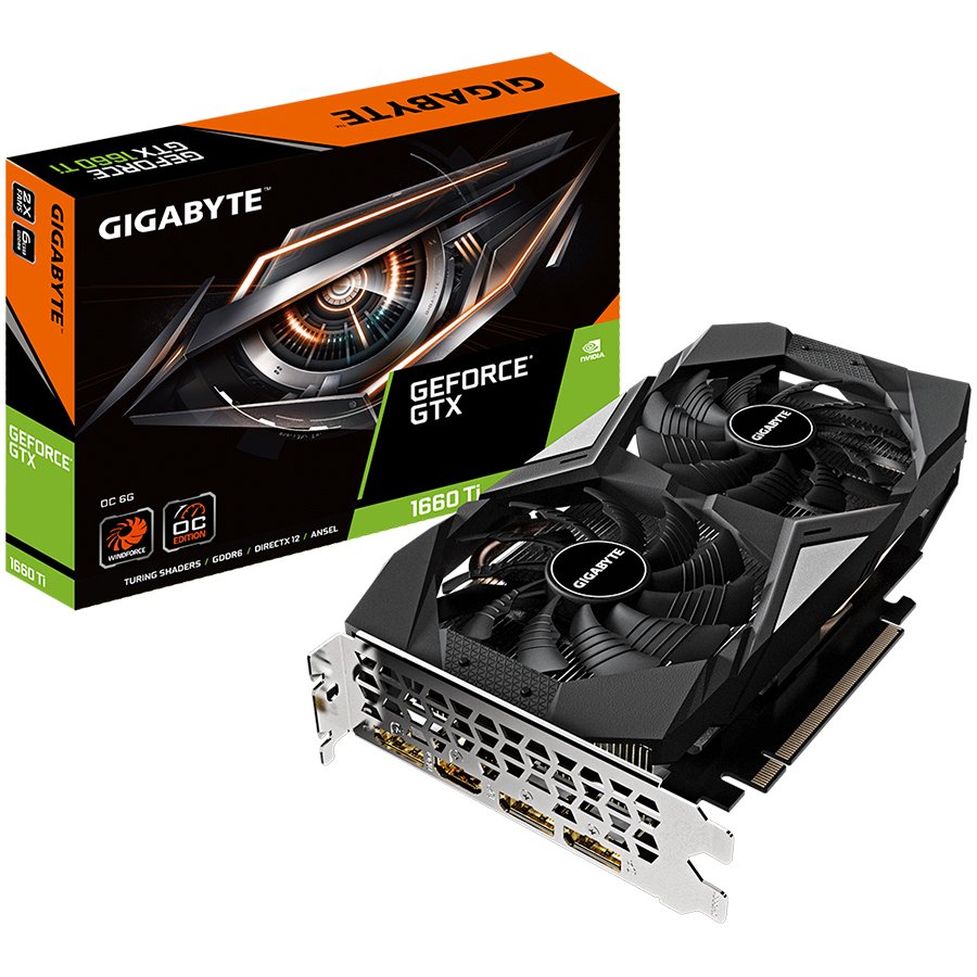 GIGABYTE Video Card GeForce GTX 1660 Ti GDDR6 6GB/192bit, 1860MHz/12000MHz, PCI-E 3.0 x16, 3xDP, 1xHDMI, WINDFORCE 2X Cooling System, 90mm unique blade fans "GV-N166TOC-6GD"