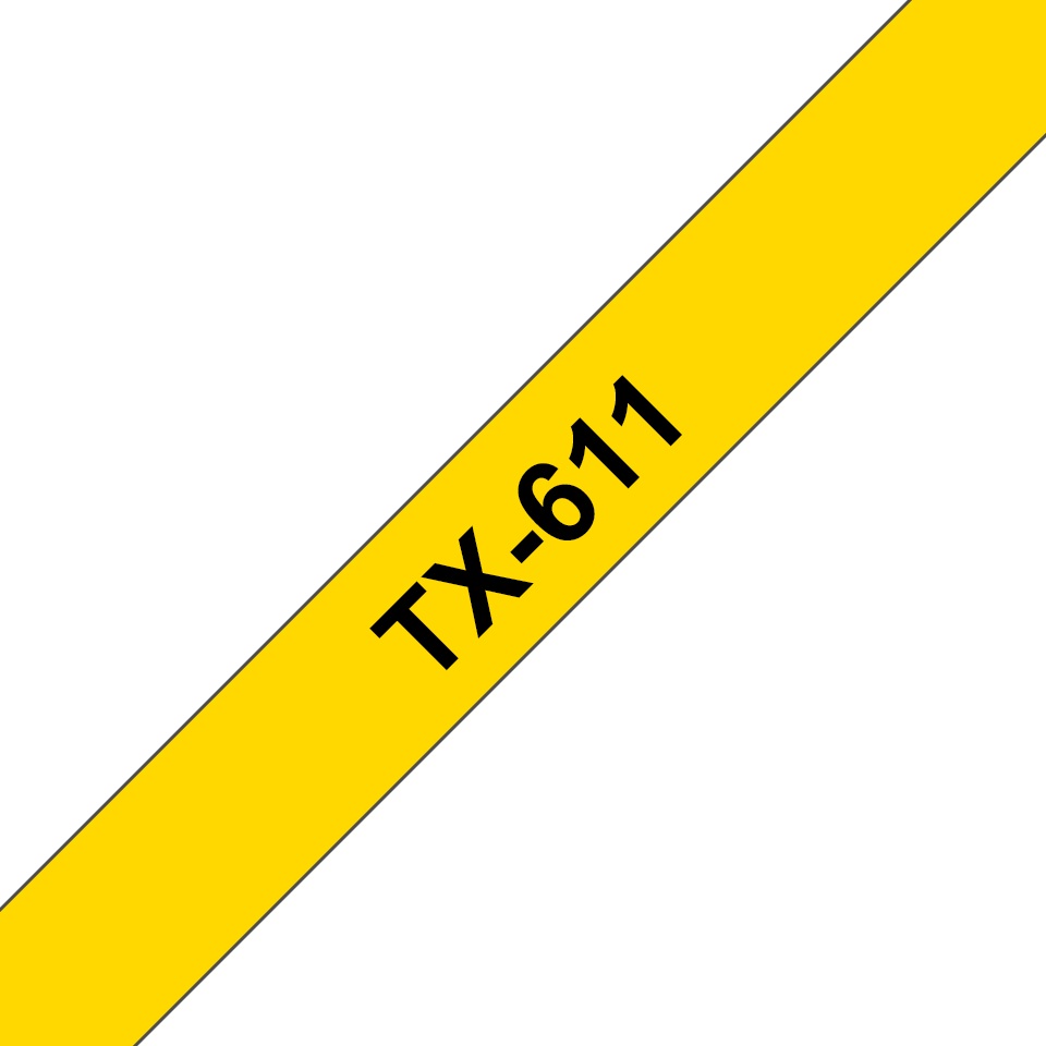 Banda laminata Original Brother Black on Yellow, TX611, pentru E105|E110|H100|H101|H105|H110|H111|P300|128|200|1000|1010|1090|1100|1120|1130|1160|1170|1180|1190|1200|1230|1280|1290|6100|7100|ST1150, 6mm, incl.TV 0 RON, "TX611"