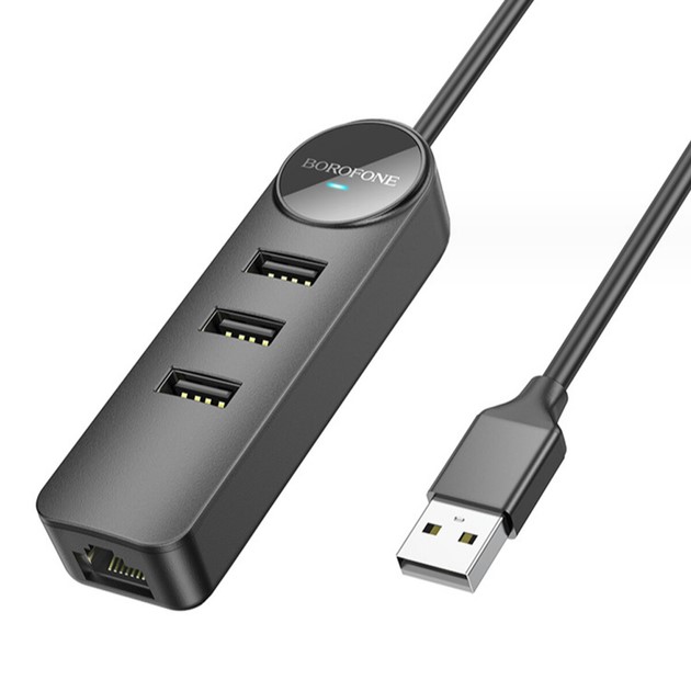DOCKING Station Borofone "DH6", porturi USB: USB 2.0 x 3, RJ-45 x 1, conectare prin USB 2.0, lungime 120cm, negru "6941991104275" (timbru verde 0.8 lei)