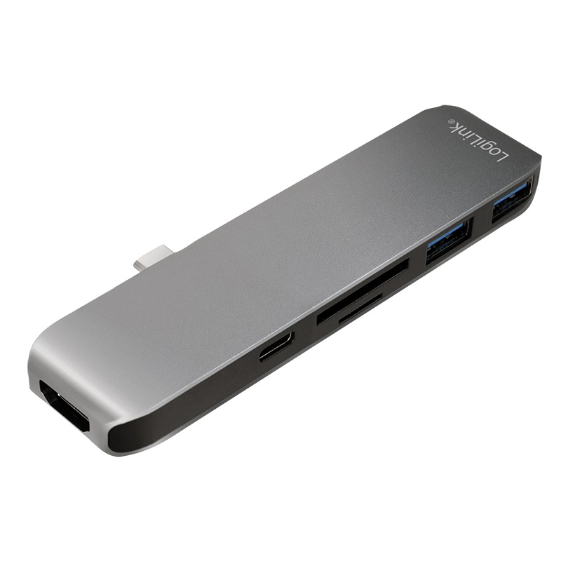 HUB extern LOGILINK, porturi USB: USB 3.0 x 2, USB 3.1 Type C, conectare prin USB 3.2 Type C, alte porturi: HDMI, SD, MicroSD, argintiu cu negru, "UA0301" (include TV 0.8lei)