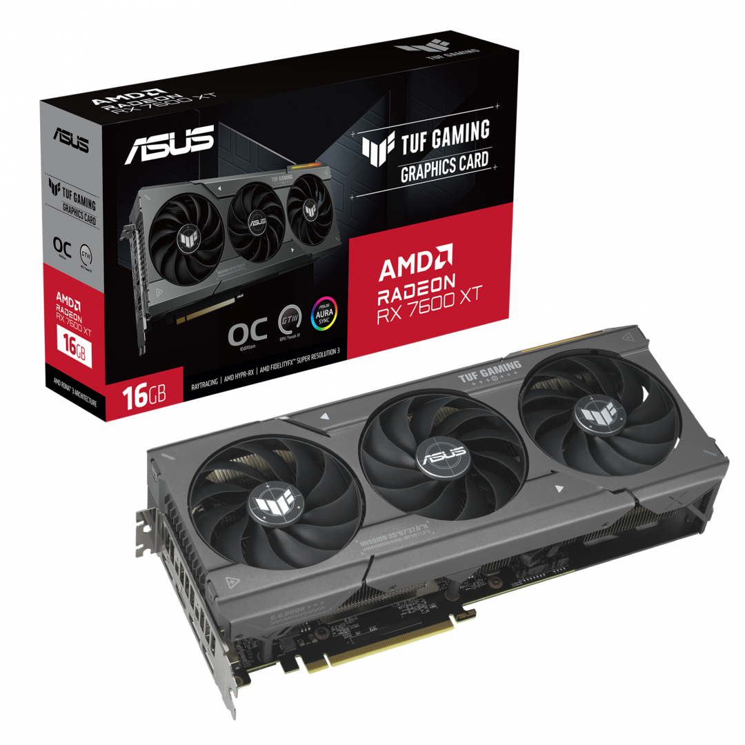 PLACI VIDEO Asus TUF Gaming Radeon RX 7600 XT OC 16GB GDDR6 128 bit, PCI Gen 4, 1x HDMI 3x DP "TUF-RX7600XT-O16G-GAMING"