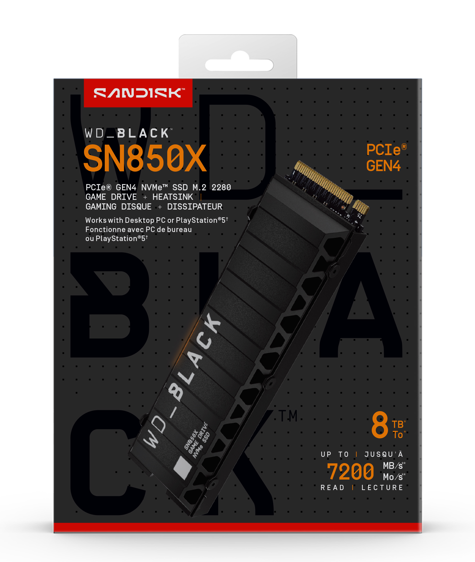 SSD WD Black SN850X HeatSink 8TB M.2 2280 PCIe Gen4 x4 NVMe, Read/Write: 7200/6600 MBps, IOPS 1200K/1200K, TBW: 4800 "WDS800T2XHE-00CDD0"