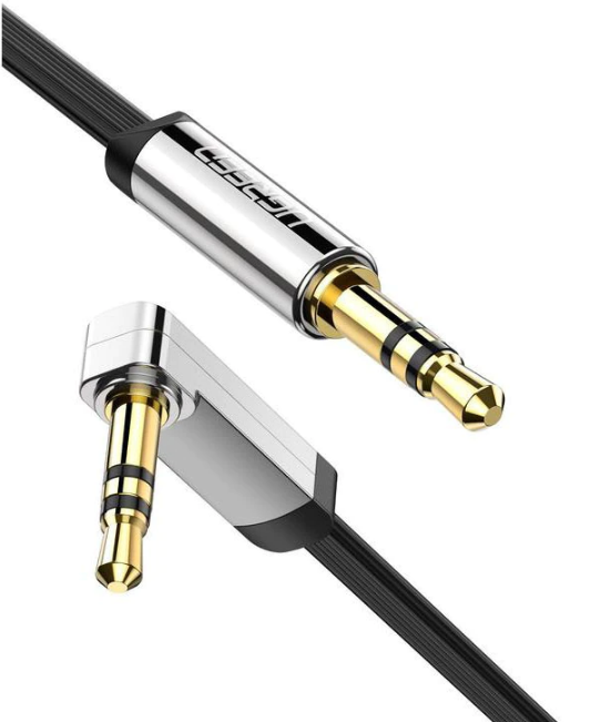 CABLU audio Ugreen, "AV119" stereo (3.5 mm jack T/T), conectori auriti, design slim, unghi 90 grade la un capat, 2m, negru "10599" (timbru verde 0.18 lei) - 6957303815999