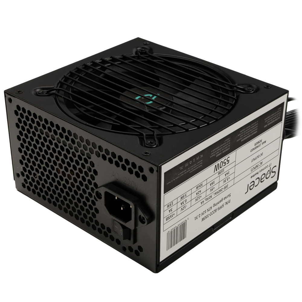 SURSA SPACER BZCO-550 80+ Bronze compatible, 550w, fan 120mm, MB (20+4) x1, CPU (4+4) x2, PCI-E (6+2) x2, SATA x6, Molex x3, *retail* "SPPS-BZCO-550", (timbru verde 2 lei)