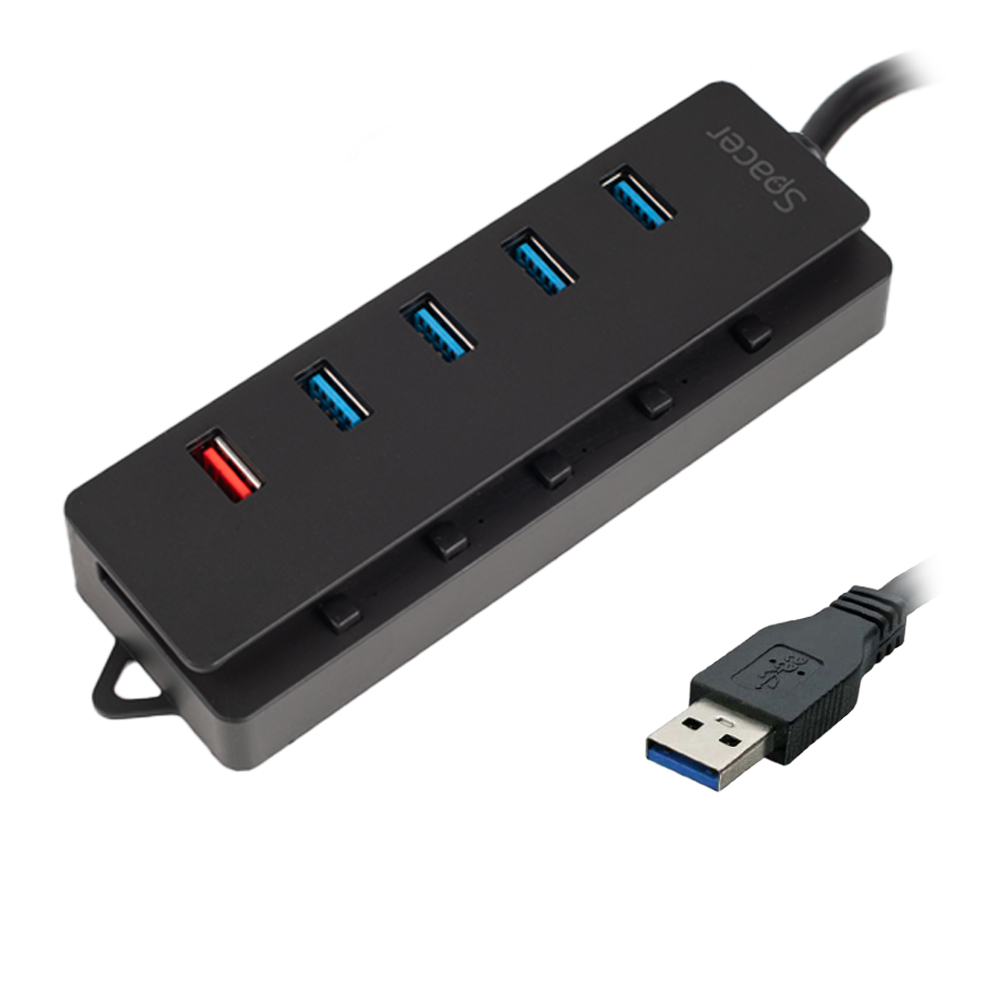 HUB extern SPACER, porturi USB: USB 3.0 x 4, Port USB Quick Charge x 1, conectare prin USB 3.0, Alimentare retea 220V,negru, "SPH-4USB30-1QC" (timbru verde 0.18 lei)