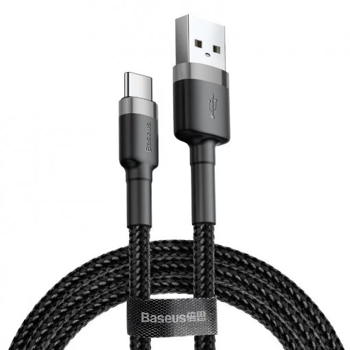 CABLU alimentare si date Baseus Cafule, Fast Charging Data Cable pt. smartphone, USB la USB Type-C 18W, 0.5m, gri + negru "CATKLF-AG1" (timbru verde 0.08 lei) - 6953156278189