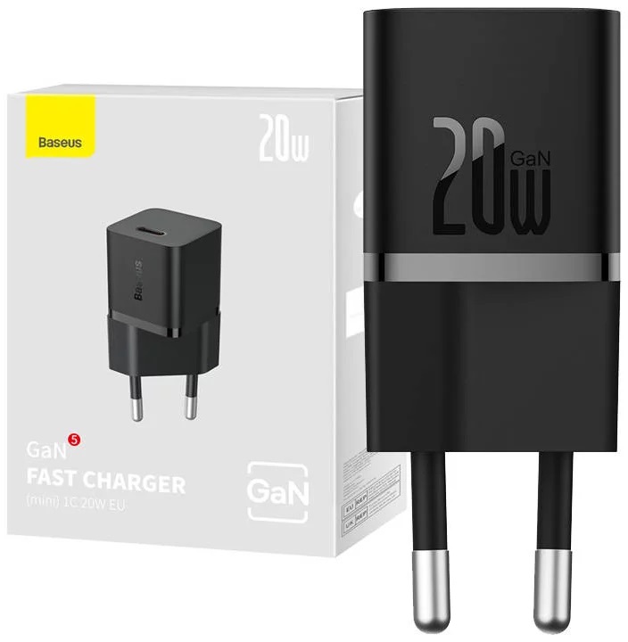 INCARCATOR retea Baseus, GaN5 Fast Charger mini 20W, 1 x USB Type-C 5V/3A, negru "CCGN050101" (timbru verde 0.18 lei) - 6932172625313