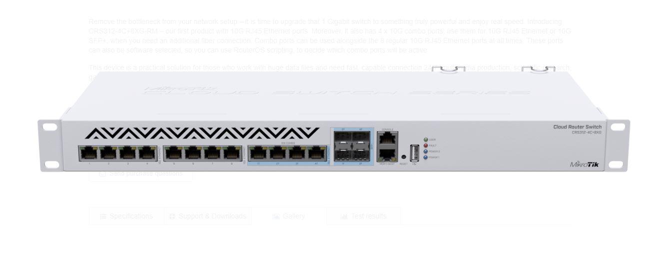MIKROTIK 12P 10G 650 MHz SWITCH "CRS312-4C+8XG-RM" (timbru verde 2 lei)