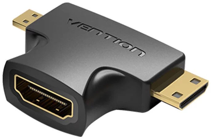 Adaptor video Vention, HDMI(M) la miniHDMI (T) si microHDMI (T) - bidirectional, rezolutie 1080p la 60Hz, PVC, negru, "AGFB0" (timbru verde 0.08 lei) - 6922794748064