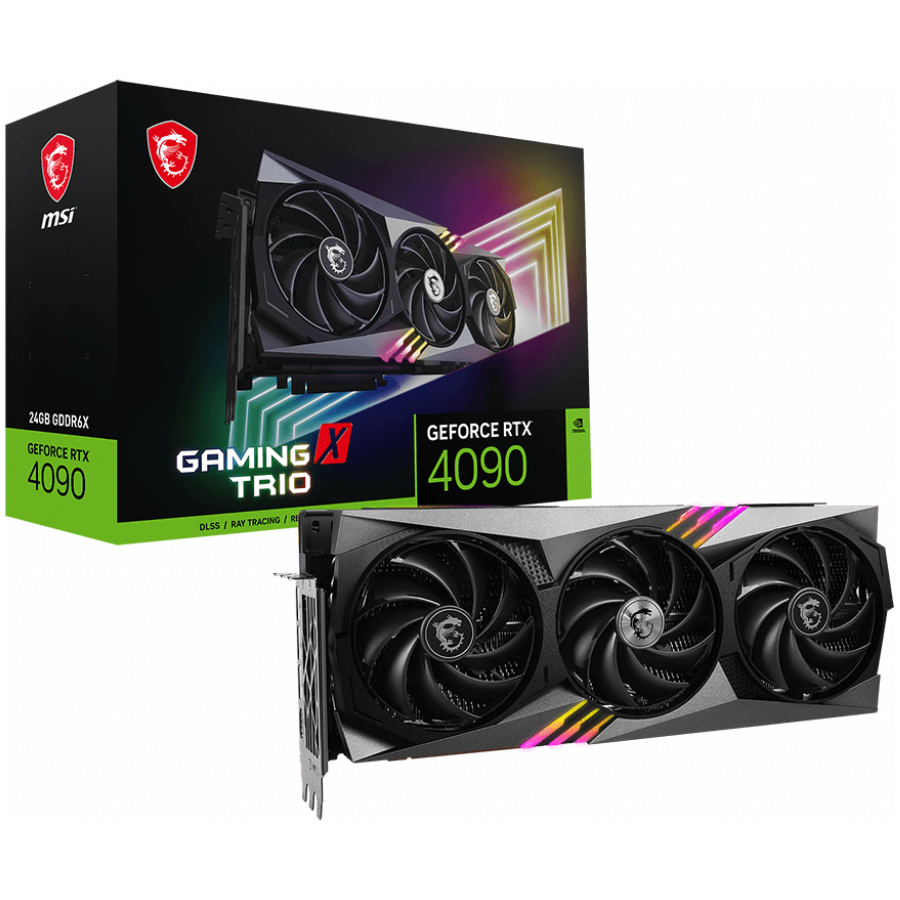 MSI Video Card NVidia GeForce RTX 4090 GAMING X TRIO 24G, 24GB GDDR6X, 384-bit, 2595 MHz, 16384 CUDA Cores, PCIe 4.0, 3x DP, HDMI, Triple Fan, 850W Recommended PSU, 3Y "RTX_4090_GAMING_X_TRIO_24G"