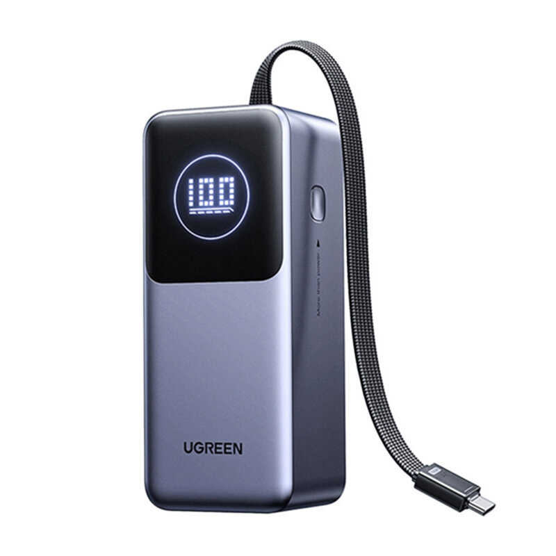 POWER BANK Ugreen "PB723", 20000mAh, 130W PD3.0, 1 x USB, 1 x USB Type-C, 1 x USB Type-C integrat, display, gri, "55365B" (timbru verde 0.98 lei)