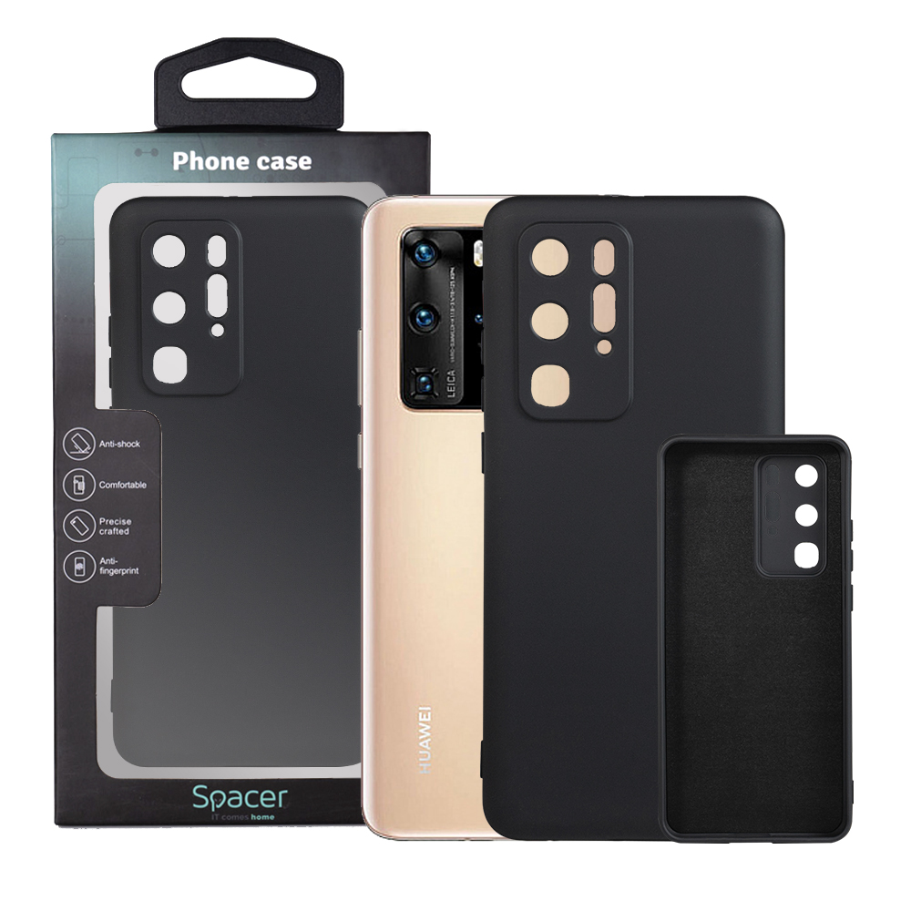 Husa Huawei telefon P 40 Pro, negru, tip back cover, material flexibil silicon + interior cu microfibra, "SPPC-HU-P-40P-SLK"
