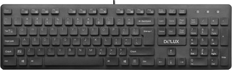 TASTATURA DELUX, cu fir, 105 taste, format standard, switch , USB, negru, "KA150U" (timbru verde 0.8 lei)