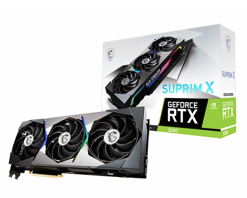 MSI GeForce RTX 3080 SUPRIM X 10G LHR 10GB GDDR6X 1xHDMI 2.1 3xDP 1.4, "GEFORCE RTX 3080 SUPRIM X 10G LHR"
