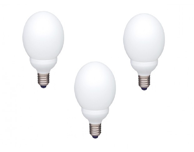 SET 3 becuri fluorescent Panasonic, soclu E27, putere 18W, forma oval, lumina alb rece, alimentare 220 - 240 V, "EFG18E65HD-3" (timbru verde 1.35 lei)