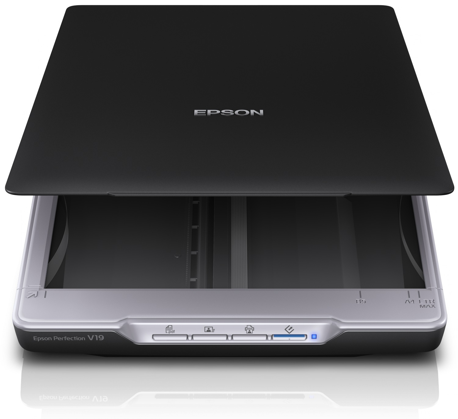 SCANNER EPSON Perfection V19,A4,flatbed, rez. op 4800x9600dpi, senzor CIS, software:Epson Copy Utility,Epson Document Capture Pro (Windows only),Epson Scan, USB 2.0., "B11B231401" (timbru verde 4 lei)