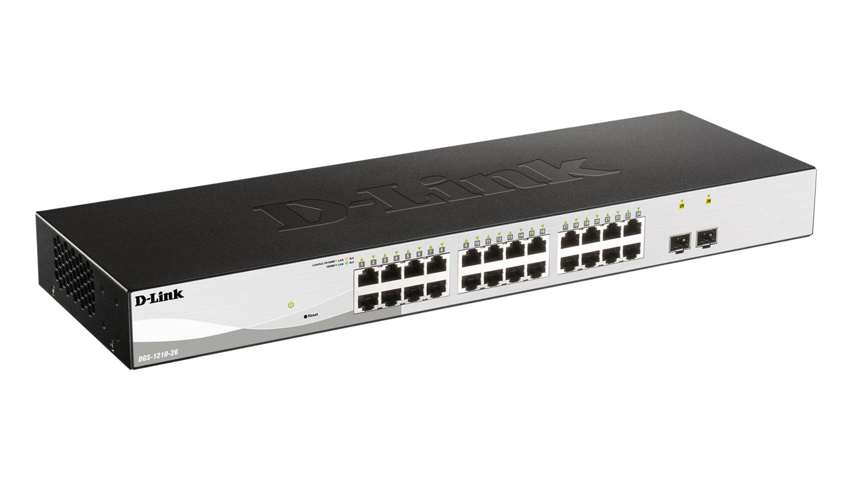 SWITCH D-LINK SMART 24 porturi Gigabit + 2 porturi combo SFP, carcasa metalica, rackabil, "DGS-1210-26" (timbru verde 2 lei)