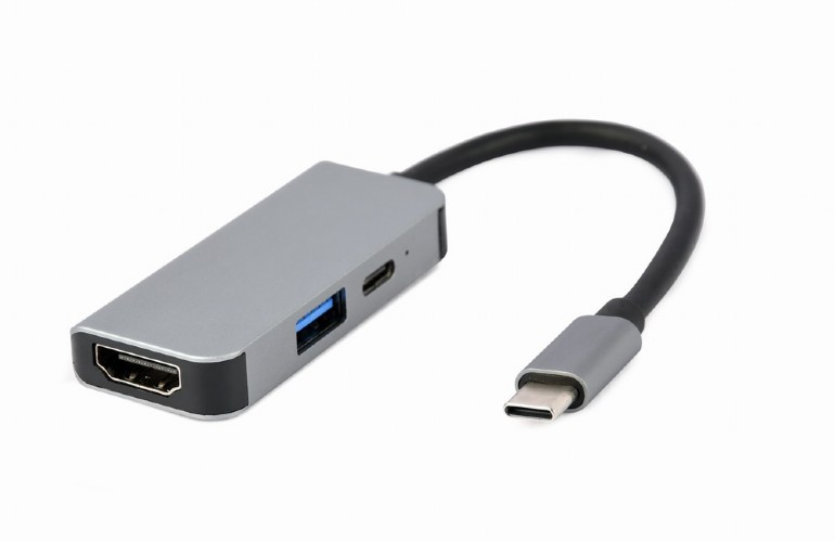 DOCKING Station Gembird universal,3-in-1, conec PC USB Type C, USB-C x 1, USB-A 3.1 x 1, HDMI x 1, PD 87W, argintiu "A-CM-COMBO3-02" (timbru verde 0.18 lei)