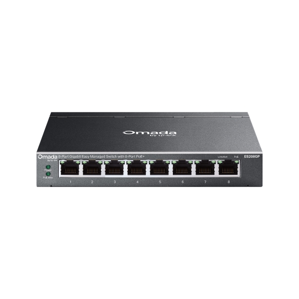 SWITCH TP-Link Easy Managed, Omada 8-Port Gigabit PoE+, metalic "ES208GP" (timbru verde 2 lei)