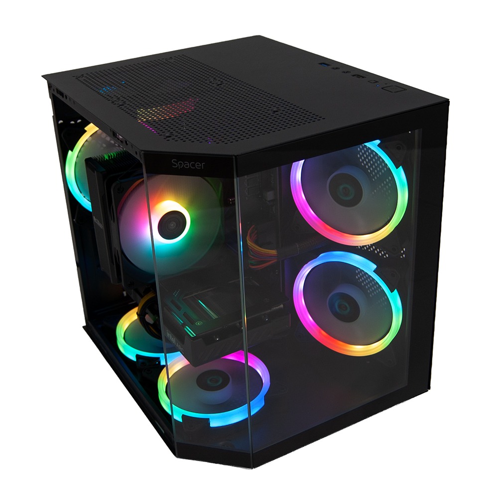 Sistem Desktop PC Gaming Spacer Gladiator R5, AMD Ryzen 5 5500, 16GB DDR4, 512GB SSD, Intel ARC B570 10GB, No Os, Negru, "SPACER-Gladiator-R5.5500-16D4S512" (timbru verde 7lei)