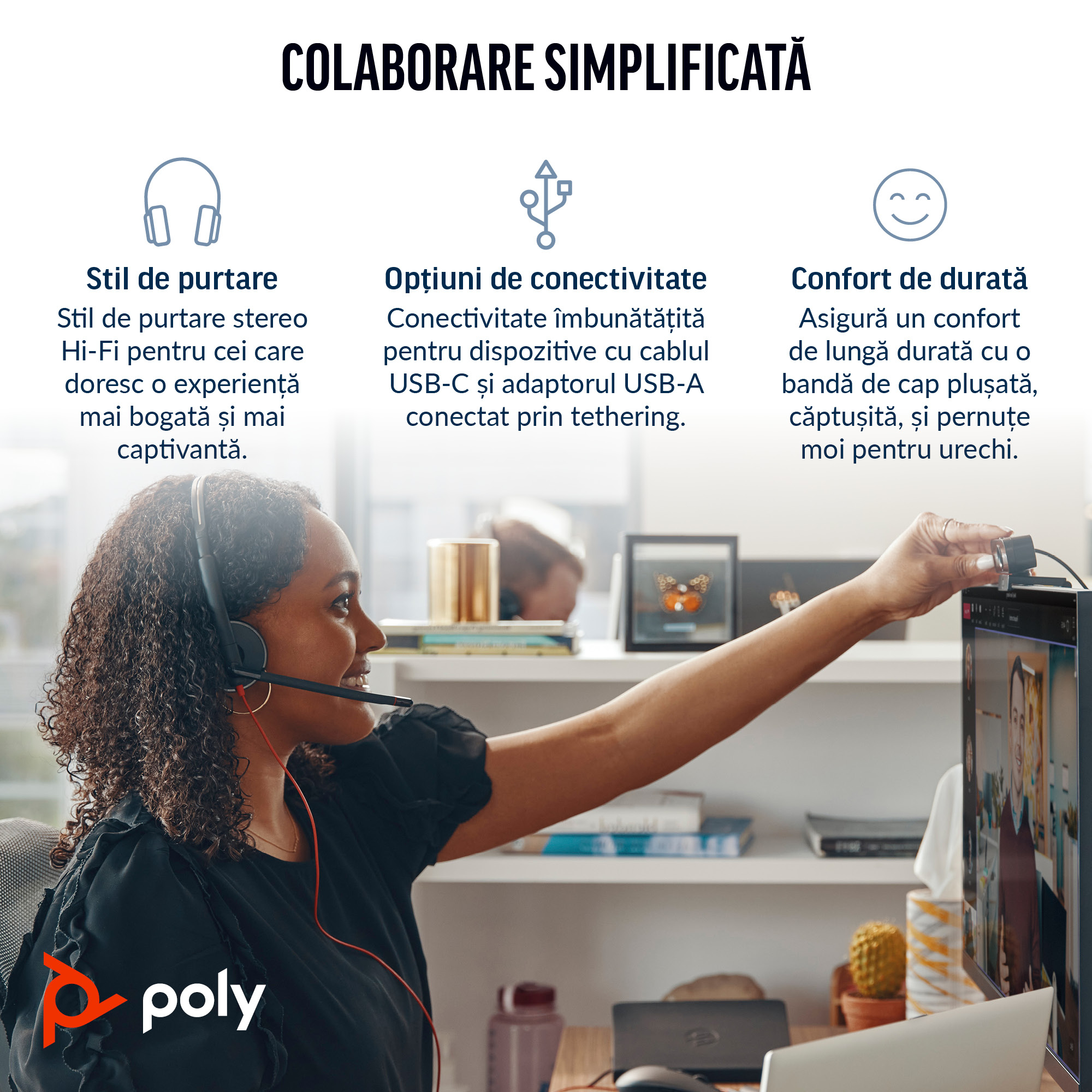 Poly BW 3320 Stereo -M USB-C HS +USB-C/A"8X220AA" - imagine 2
