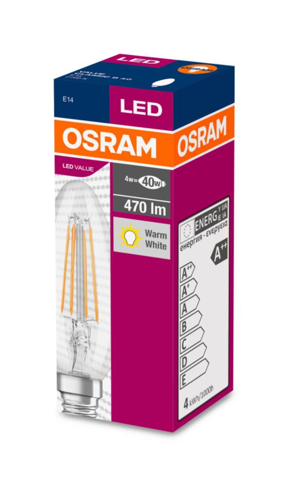 BEC LED Osram, soclu E14, putere 4W, forma lumanare, lumina alb calda, alimentare 220 - 240 V, "000004058075288706" (timbru verde 0.45 lei)