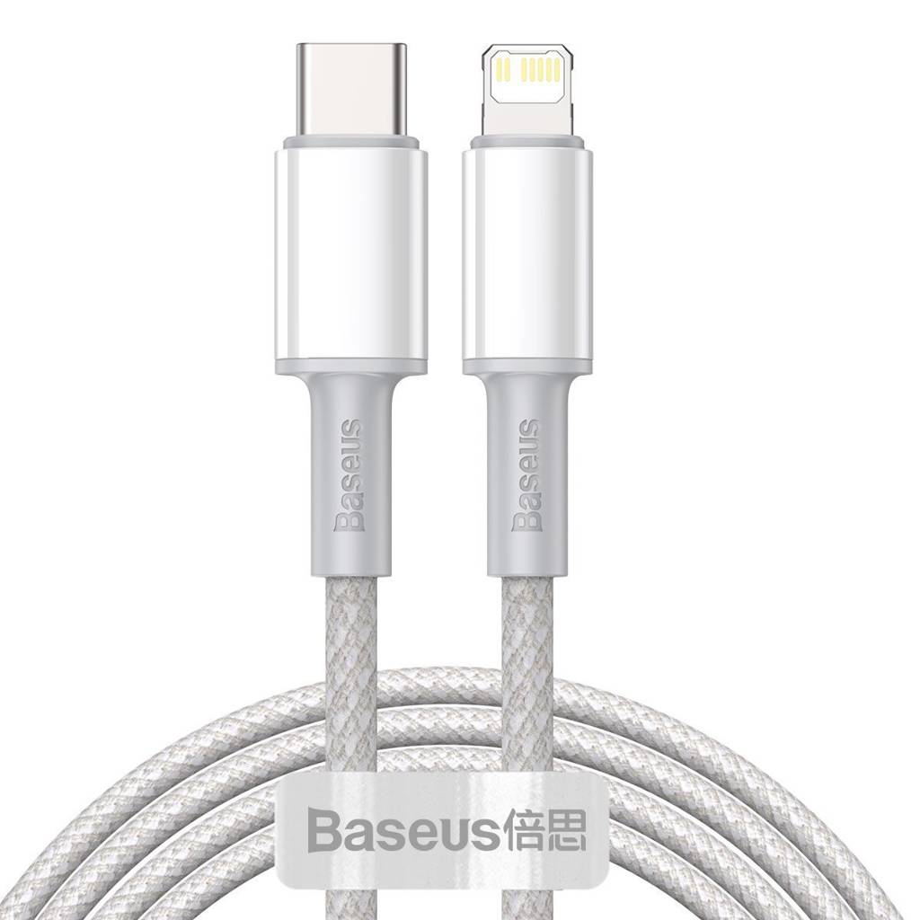 CABLU alimentare si date Baseus High Density Braided, Fast Charging Data Cable pt. smartphone, USB Type-C la Lightning PD 20W, braided, 2m, alb "CATLGD-A02" (timbru verde 0.18 lei) - 6953156231955
