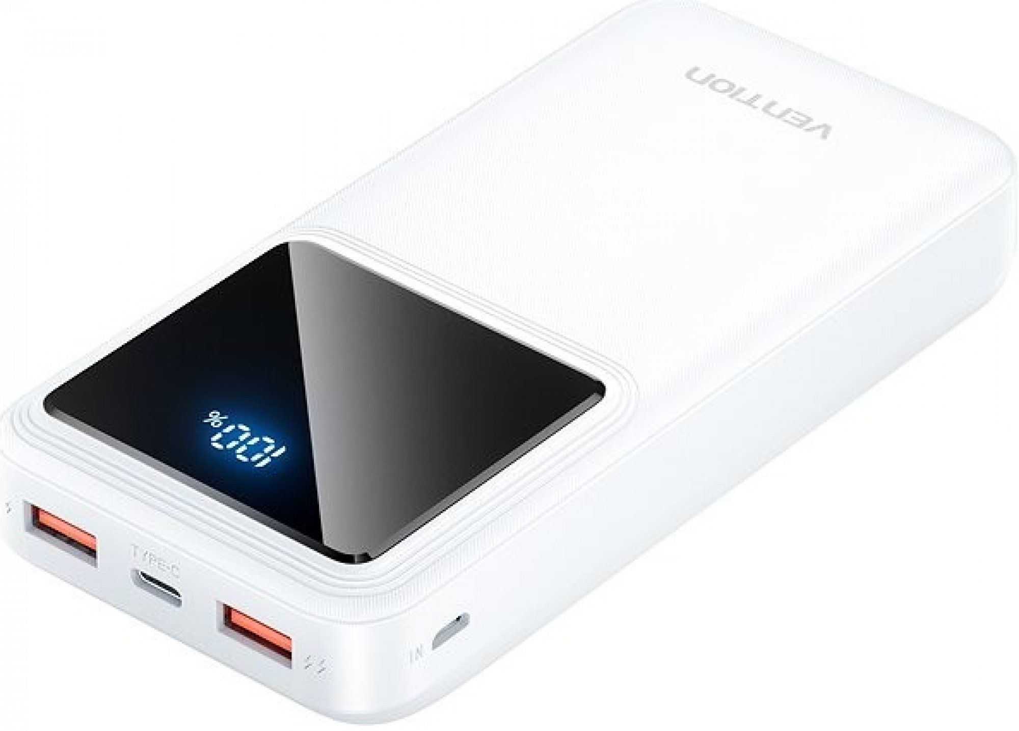 Power Bank Vention 20000mAh/74Wh, 22.5W , 2 x USB; 1 x USB Type-C, 1 x Micro USB, digital display pt. status baterie, max. 3A, alb, "FHLW0" (timbru verde 0.98 lei) - 6922794781580
