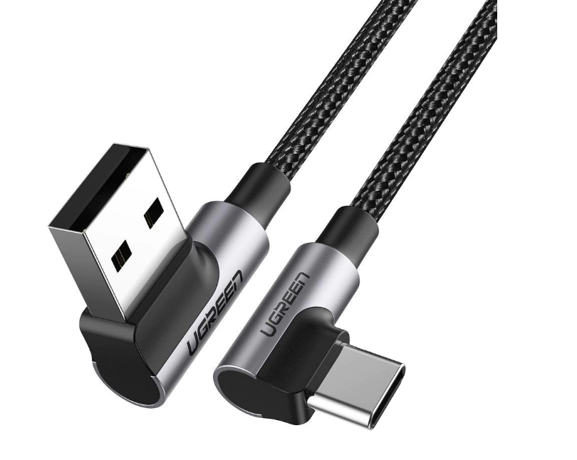 CABLU alimentare si date Ugreen, "US176", Fast Charging Data Cable pt. smartphone, USB la USB Type-C 3A Complete Angled 90°, braided, 2m, negru "20857" (timbru verde 0.08 lei) - 6957303828579
