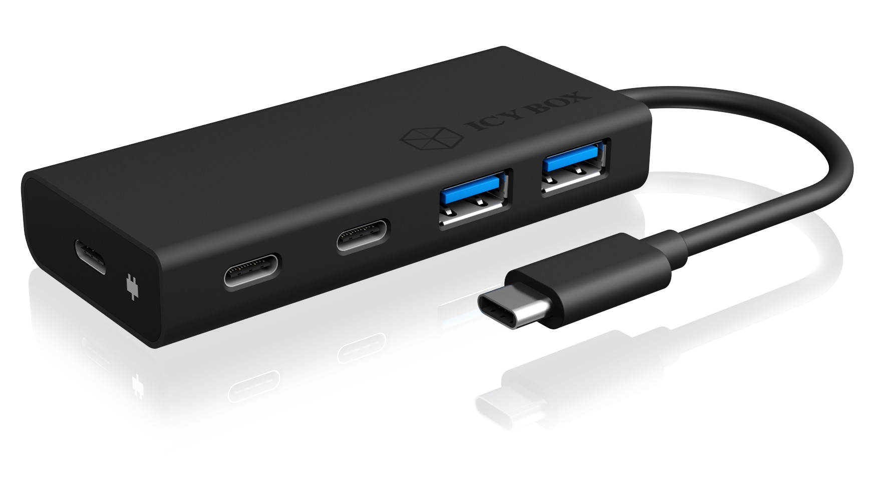 HUB extern Icy Box, porturi USB: USB 3.0 x 2, USB-C x 2, USB-C x 1 PD 60W, conectare prin USB Type-C, cablu 0.10m, aluminiu & plastic, negru, "IB-HUB1426-CPD" (timbru verde 0.8 lei)