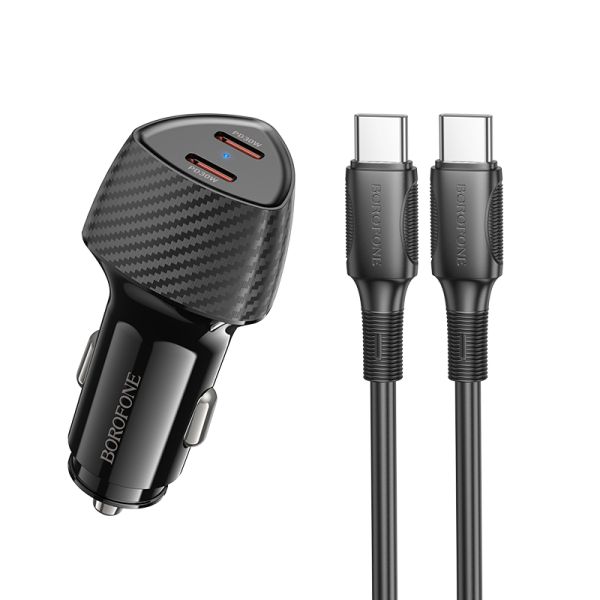 INCARCATOR auto Borofone "BZ31D ", pt. bricheta auto, 2 x USB Type-C 60W, include cablu USB Type-C la USB Type-C de 1m, negru "6941991112683" (timbru verde 0.18 lei)