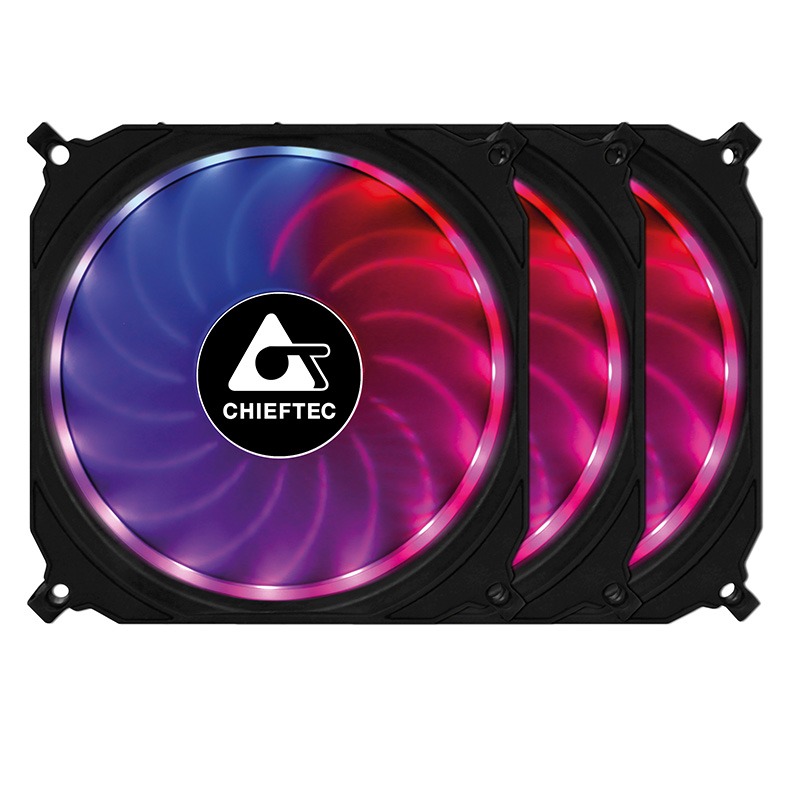 SET 3 VENTILATOARE CHIEFTEC PC 120x120x25 mm, ADD RGB LED, 3 buc. in pachet & HUB & telecomanda "CF-3012-RGB"
