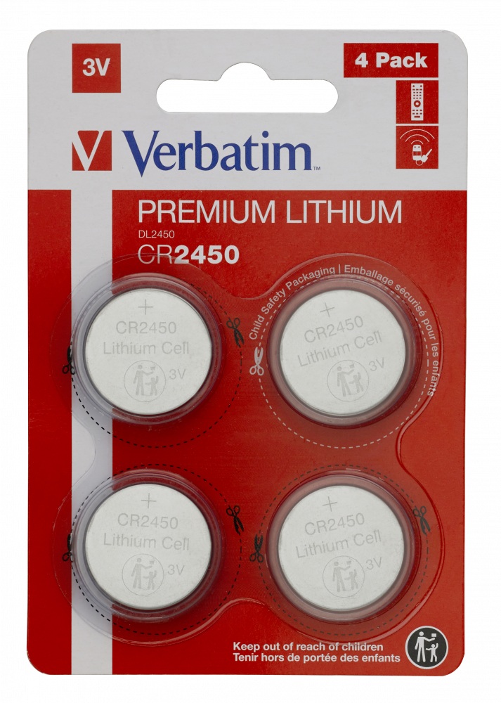 BATERIE VERBATIM, butoni (CR2450), 3V litiu, 4 buc., "49535" (timbru verde 0.04 lei)