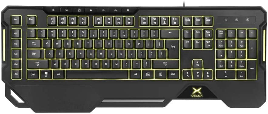 TASTATURA DELUX, gaming, cu fir, 104 taste, multimedia 7 taste, RGB backlight, palm rest, software, USB, negru, "K9600-BK" (timbru verde 0.8 lei)